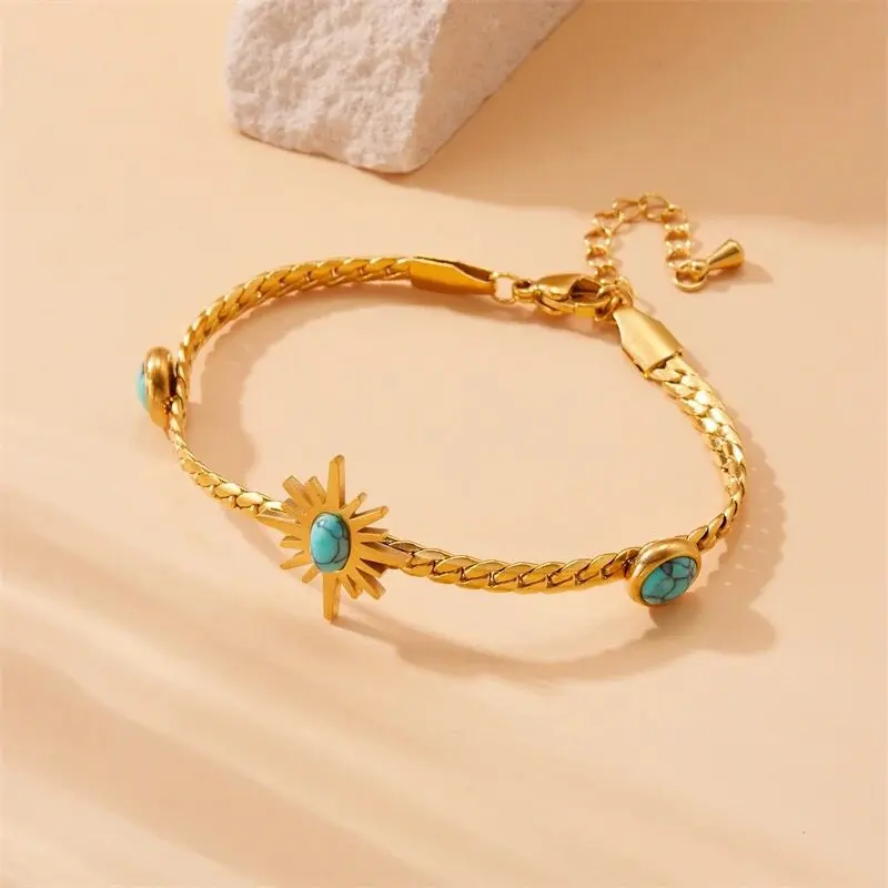 Elegant Golden Bracelet with Turquoise Stones