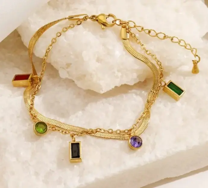 Colorfull Zircon Stainless Steel Bracelet