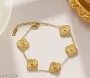 Gold-Plated Clover Shaped Textured Floral Link Bracelet