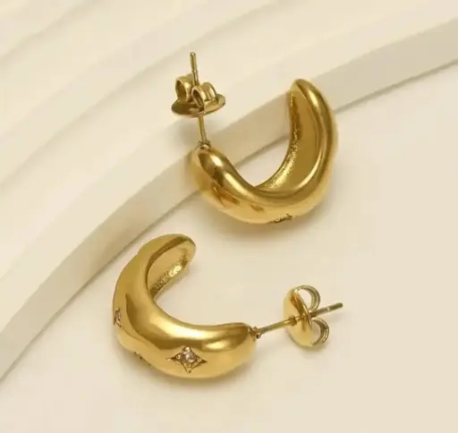 Diamond Studded Golden Hoops