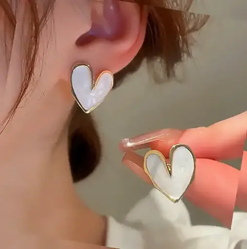 Glossy White Heart Stud Earrings